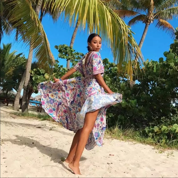 Boho Floral Bird Gypsy Print Maxi Long Dress - Picture 4 of 15